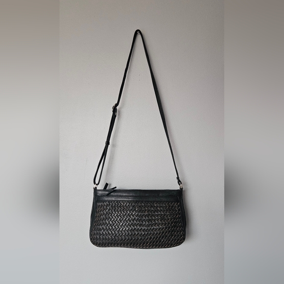 Derek Alexander Black Leather Woven Crossbody Bag - Picture 15 of 16